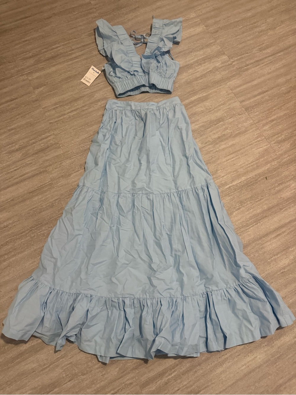 Two piece Light Blue Ruffle Maxi Skirt and top  - Women